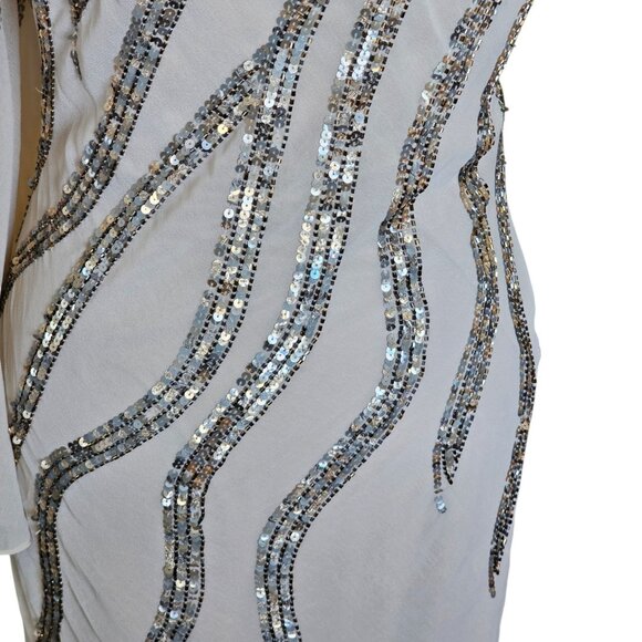 Alberto Makali Size 12 Cream One Shoulder Cocktail Dress Sequins Metallic NWT - Picture 10 of 15